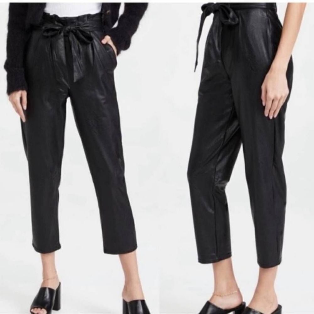 Commando Faux Leather Paperbag Waist Pants high rise straight leg black large